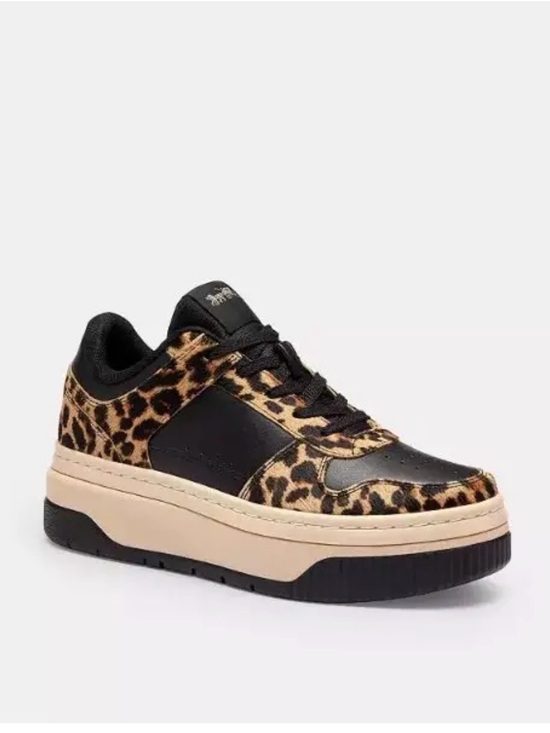 Coach Shoes - Coach Leopard Print Black and Tan Platform Sneakers